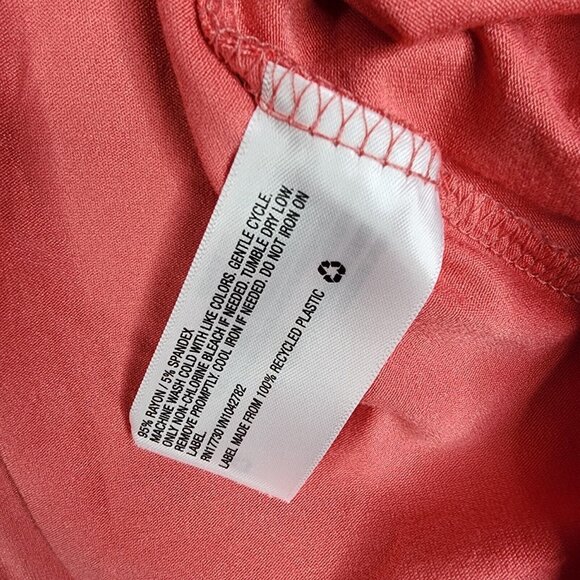 Womens Coral Pink Ruched Knit Top V Neck Long Sleeve Ava & Viv Plus Size 1X - Picture 7 of 12